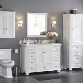 Scott Living Wrightsville 48-in White Single Sink Bathroom Vanity with White Quartz Top at Lowes.com Rectangular Bathroom Mirror, Bathroom Vanity Designs, Bathroom Wall Cabinets, Single Sink Bathroom, Bathroom Size, Vanity Design, Allen Roth, Double Sink Bathroom, Double Sink Bathroom Vanity