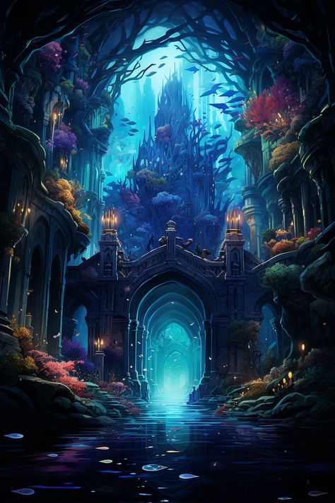 Fantasy Landscape Art, Ocean Creatures Art, Surreal Digital Art, Mythical Sea Creatures, Background Fantasy, Art Underwater, Mythical Beings, Art Mystical, Mermaid Stories