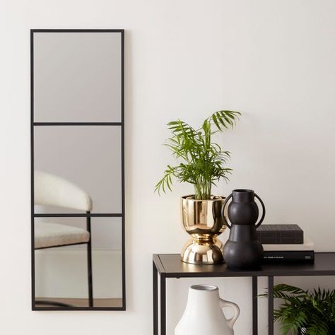 Brighten Dark Hallway, Dunelm Bedding, White Wall Paneling, Staircase Interior Design, Hallway Mirror, Black Wall Mirror, Mirror Wall Living Room, Fa Fal, Hanging Wall Mirror