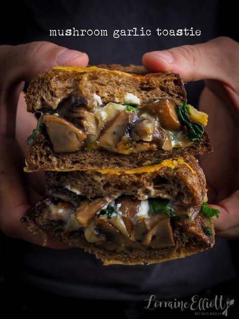 Mushroom toastie @ Not Quite Nigella Mushroom Toastie, Mushroom Garlic, Toasted Sandwich, Garlic Dip, Crispy Cheese, Roasted Mushrooms, Quick And Easy Recipes, Fruit Salad Recipes, All Recipes