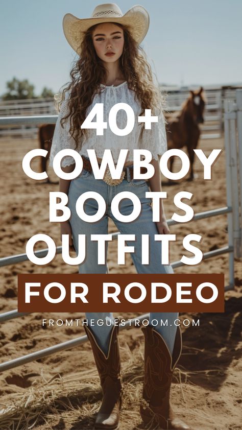 a woman wears cowboy boots for rodeo, western outfits Country Western Dance Outfit, Women’s Cowboy Outfits, Simple Rodeo Outfits, Womens Country Outfits, Cowboy Outfit For Women, Outfits For Rodeo, Simple Rodeo Outfits For Women, Outfit Ideas With Cowgirl Boots, Formal Cowgirl Outfits