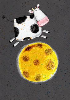 Hey Diddle Diddle, 강아지 그림, Cow Art, A Cow, Childrens Illustrations, Childrens Art, Elementary Art, Over The Moon, Teaching Art