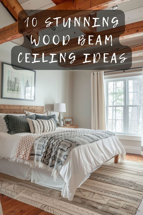 Thinking about adding wood beams to your ceiling? Check out these 10 stunning ideas that will elevate the style of any room. From rustic charm to modern elegance, these designs will inspire your next home project. Click to see how you can transform your ceiling with wood beams! 🌿🏡 #HomeDecor #InteriorDesign #CeilingIdeas #WoodBeams #HomeInspiration Beams In Master Bed, Adding Beams To Ceiling, Adding Wood Beams To Ceiling, Fake Beams On Ceiling, Faux Beams Vaulted Ceiling, Wood Beam Ceiling Kitchen, Faux Wood Beams Ceiling, Fake Beams Ceiling, Beam Ceiling Ideas