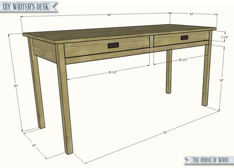 Build a simple writer's desk with free plans from Jen Woodhouse of The House of Wood. Standing Desk Plans, Diy Writing Desk, Diy Standing Desk Plans, Diy L Shaped Desk, Writer's Desk, Diy Wood Desk, Diy Standing Desk, Jen Woodhouse, Diy Desk Plans