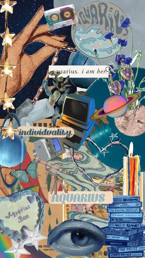 Aquarius Collage Wallpaper, Aquarius Phone Wallpaper, Aquarius Mood Board, Aquarius Wallpaper, Aquarius Vibes, Aquarius Energy, Zodiac Aesthetic, Aquarius Sun, Aquarius Aesthetic