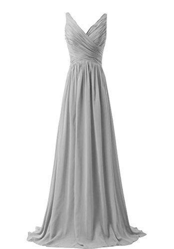 Bridesmaid Dress, Prom Dress, Chiffon, Prom, V Neck, Grey, Dresses