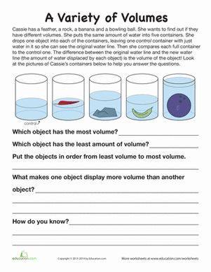 What is volume? Use this great introduction about displacement to help your child learn the concept of volume. Volume Activities, Volume Worksheets, Volume Math, Measuring Volume, Sixth Grade Science, Science Earth, Fourth Grade Science, 7th Grade Science, Third Grade Science