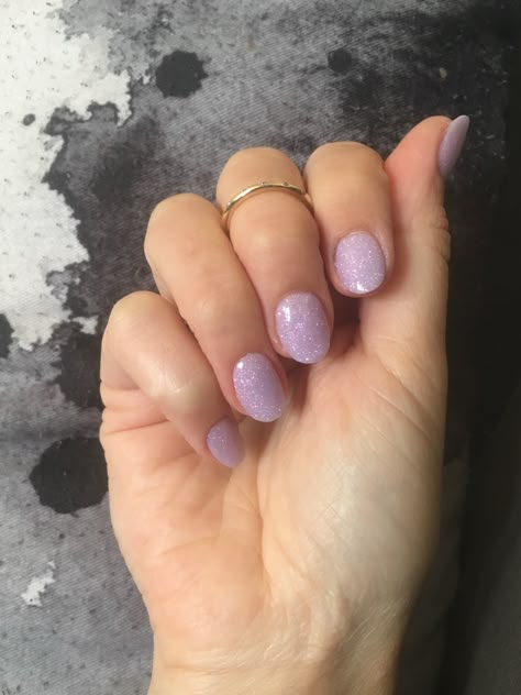 SNS pale purple/lilac beautiful spring nails. With sparkle Purple Gel Dip Nails, Shimmery Lavender Nails, Lavender Nails Dip Powder, Light Purple Nails With Sparkle, Pastel Purple Nails With Glitter, Lavender Nails With Sparkle, Lilac Sns Nails, Lilac Nails Sparkle, Light Purple Shimmer Nails