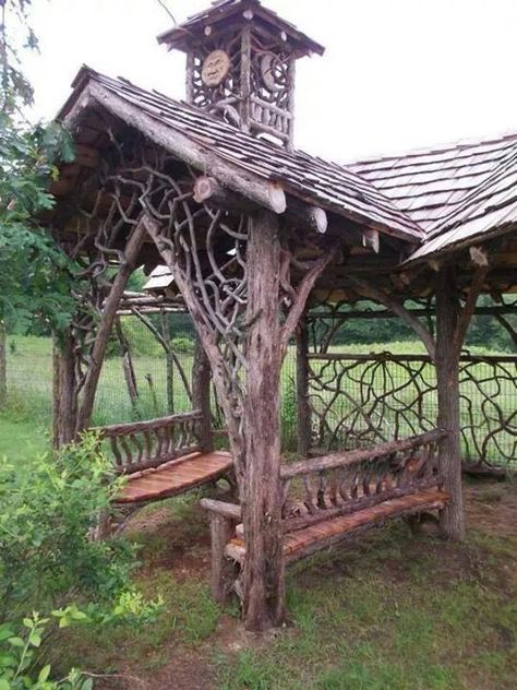 Roses Growing, Garden Wild, Twig Furniture, Twig Art, Covered Walkway, Wooden Gazebo, Garden Arbor, Garden Gazebo, Wooden Bench