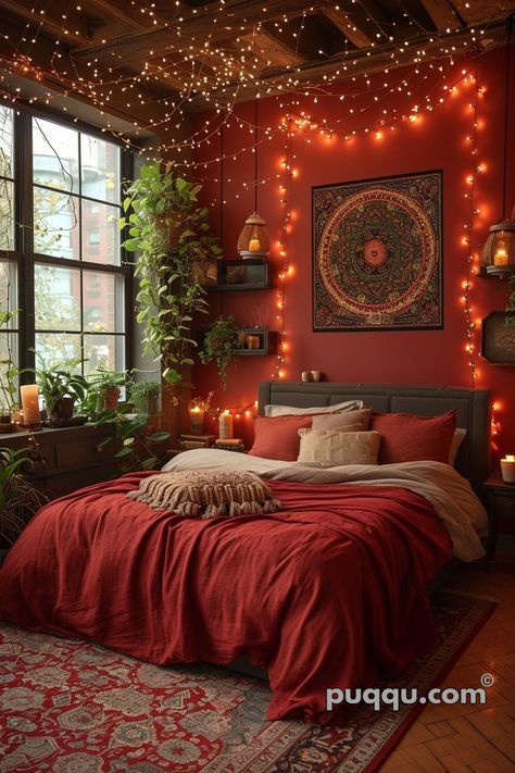 Home Decor: #homedecor, #interiordesign, #homedesign, #decor inspiration 60s Bedroom Aesthetic, Maximalist Bedroom Aesthetic, Eccentric Bedroom, Maroon Bedroom, Vibey Bedroom, Burgundy Bedroom, Red Bedroom Decor, Romantic Room Decoration, Fairy Bedroom