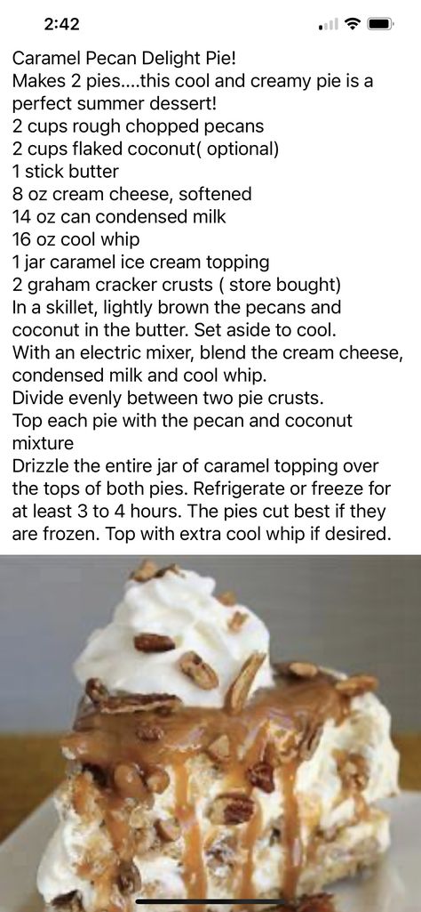 Pecan Delight Pie, Pecan Crust Recipe, Pecan Delight, Caramel Pecan Pie, Caramel Pecan Cheesecake, Caramel Delights, Caramel Ice Cream Topping, Pecan Cobbler, Caramel Pie