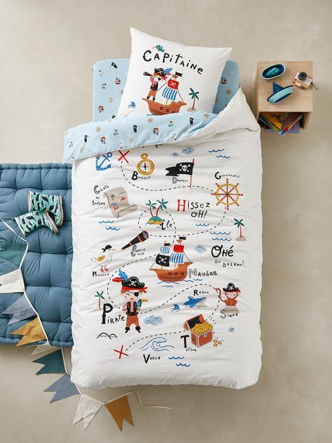 Parure Parure housse de couette + taie d'oreiller enfant P COMME PIRATE Oeko-Tex® + Drap-housse enfant P COMME PIRATE Oeko-Tex® - Kids Bed Set, Kids Linen Bedding, Children Bedding, Pirate Bedding, Children's Bedding, Theme White, Kids Bed Linen, Kids Duvet, Bedding Inspiration