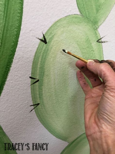 Painted Cactus Wall, Cactus Wall Mural Diy, Cactus Wall Painting, Cactus Wall Mural, Cactus Mural, Cactus Paintings, Nursery Space, Wall Murals Diy, Dixie Belle Paint Company