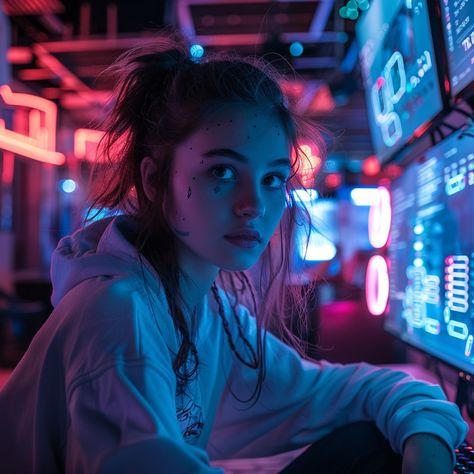 #Tech-savvy Young #Gamer: A #focused young gamer sits surrounded by glowing #neon screens in a vibrant #gaming den. #technology #neon #gaming #youth #focused #aiart #aiphoto #stockcake ⬇️ Download and 📝 Prompt 👉 https://stockcake.com/i/tech-savvy-young-gamer_933429_1023940 Video Game Photography, Video Game Photoshoot, Gaming Photoshoot, Gamer Photoshoot, Lighting Mood Board, Gaming Photography, Gamer Aesthetic, Lighting Mood, Virtual Reality Games