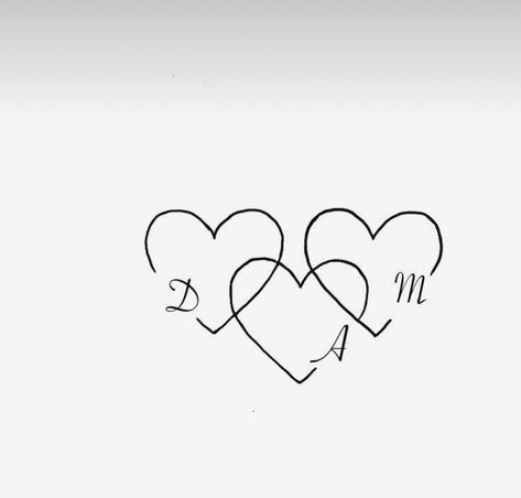 Tattoos Of Initials, Names In A Heart Tattoo, 3 Hearts With Initials Tattoo, Heart With Number Tattoo, Hearts With Initials Tattoo, Tattoo For Multiple Kids, Cute Family Tattoos For Women, Heart Tattoo Initials, Small Family Tattoo Ideas Symbols