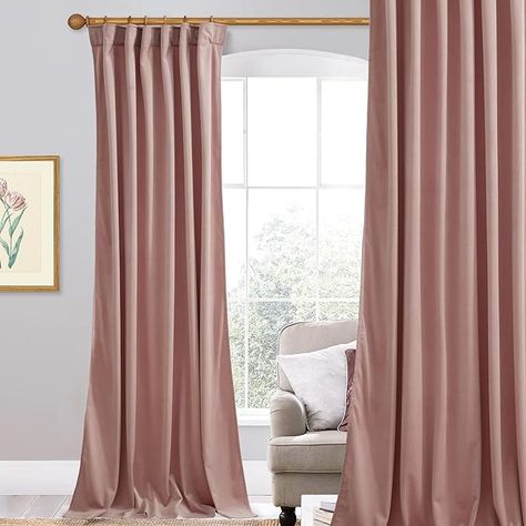 Amazon.com: StangH Navy Blue Velvet Curtains 96 inches Long for Living Room, Luxury Blackout Sliding Door Curtains Thermal Insulated Window Drapes for Bedroom, W52 x L96 inches, 1 Panel : Home & Kitchen Pink Velvet Curtains, Girls Playroom, Curtain Length, Pink Curtains, Bedroom Windows, Elegant Home, Velvet Curtains, Window Drapes