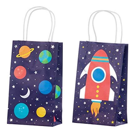 Amazon.com: Outer Space Galaxy Gift Bags – 24-Pack Kids Treat Bags with Handles, Paper Goodie Bags for Retail, Gifts, Party Favors, 2 Assorted Designs with Silver Foil Accents, 9 x 5.3 x 3.15 Inches: Health & Personal Care Outer Space Party Favors, Kids Treat Bags, Space Party Favors, Planet Birthday, Planet Party, Galaxy Gifts, 2nd Birthday Party For Boys, Out Space, Space Theme Party