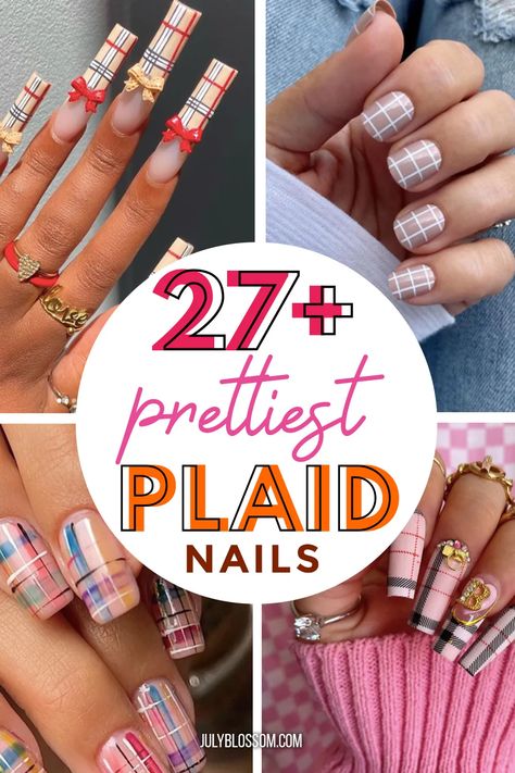 Check Pattern Nail Art, Valentine Plaid Nails, Neon Plaid Nails, Fall Nails 2023 Plaid, Plaid Spring Nails, Pink Plaid Christmas Nails, Pink Plaid Nails Acrylic, Fall Nails Ideas Autumn Plaid, Plaid Fingernail Designs