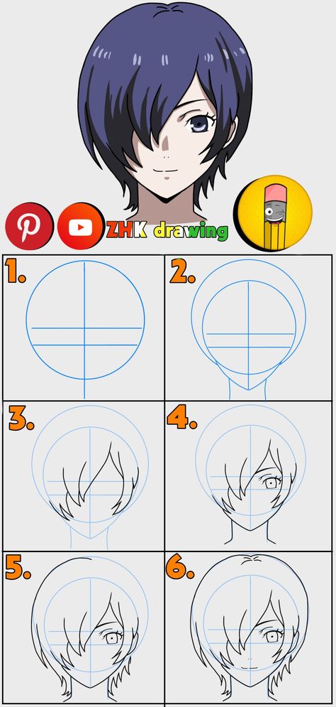 Drawing Hacks Anime, How To Draw Cute Anime, Tokyo Ghoul Drawing Easy, Anime Sketch Tutorial Step By Step, How To Draw Anime Characters, Anime Face Drawing Tutorial, Drawing Anime Tutorial, Anime Drawing Step By Step, Kaneki Drawing