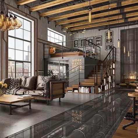 Raw Decor, Industrial Living Room, Loft Inspiration, Industrial Home Design, Lots Of Windows, Industrial Living, Industrial Interior Design, Loft Interiors, Loft Living