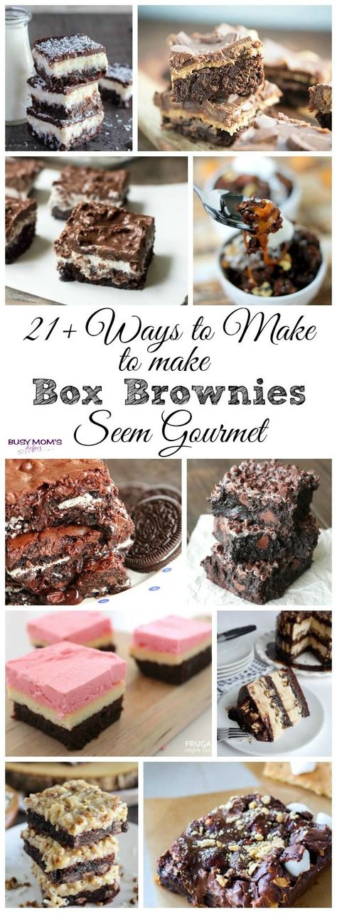 21+ Ways to Make Box Brownies Seem Gourmet / When you're in a hurry, make box brownies better with these great ideas! Brownie Box Mix Recipes Ideas, Make Box Brownies Better, Box Brownies Better, Brownie Recipies, Boxed Brownies Better, Boxed Brownie Recipes, Brownies Cheesecake, Brownie Mix Recipes, Make Box