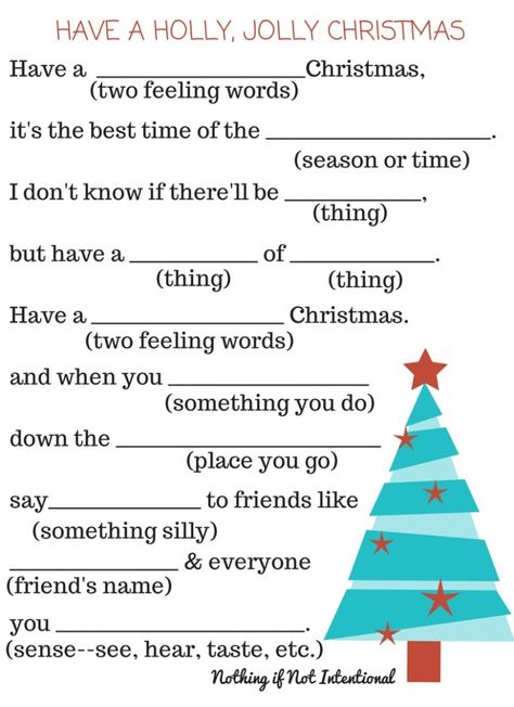 Free Christmas Printables: Christmas MadLibs: See Blogger ~: Nothing if not Intentional Free Printable Mad Libs, Christmas Mad Libs, Activity Placemat, Diy Christmas Gifts Cheap, Mad Libs, Art Therapy Activities, Holiday Games, Fill In The Blank, Christmas School