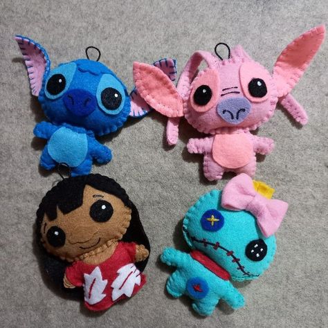 Stitch Fan Art, Disney Felt Ornaments, Keychain Diy Easy, Felt Patterns Free, Angel Stitch, Felt Toys Diy, Felt Plushie, Disney Diy Crafts, Felt Craft Projects