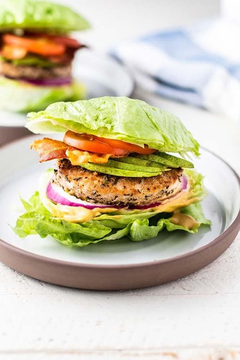 Lettuce Wrap Burger, Wrap Burger, Burger Lettuce, Lettuce Burgers, Coriander Sauce, Thai Chicken Lettuce Wraps, Lettuce Wrapped Burger, Grilled Asparagus Recipes, Turkey Lettuce Wraps