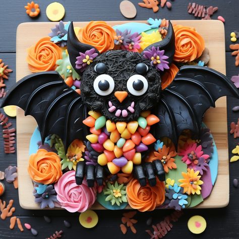 Halloween Bat Cake, Halloween Craft Treats, Bat Cake, Cake Halloween, Easy Halloween Snacks, Rainbow Halloween, Halloween Foods, Halloween Baking, Fall Cakes