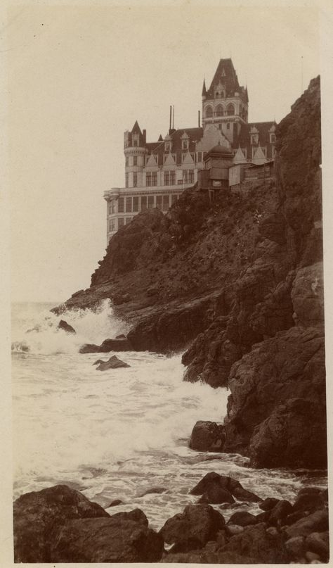 Dennis O'Rorke Collection...The Cliff House on the rocky cliffs above what is now Ocean Beach in San Francisco. Cliff House San Francisco, Cliff House, The Cliff, Legolas, Favorite City, Abandoned Places, A House, Old Photos, Vintage Photos