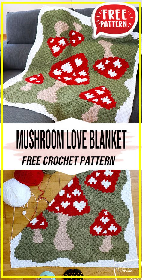 crochet Mushroom Love Blanket free pattern - FREE Crochet Mushroom Love Blanket Pattern for Beginners. Click to Get the Pattern #Blanket #crochet #crochetpattern   via @shareapattern.com Crochet Mushroom Blanket Pattern, Crochet Mushroom Blanket Pattern Free, Mushroom Crochet Blanket, Crochet Mushroom Blanket, Crochet Mushroom Pillow, Free Crochet Mushroom, Mushroom Granny Square, Mushroom Blanket, 2024 Crochet