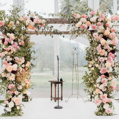 Chuppah, Arch, Wedding, Jewish Wedding, Pink, Summer, Spring, Roses, Dahlias Chuppah Wedding Flowers, Pink Chuppah, Blush Wedding Arch, Jewish Wedding Chuppah, Birch Chuppah, Chuppah Flowers, Wedding Jewish, Wedding Chuppah, Hexagon Wedding