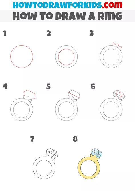 Jewellery Drawing Easy, How To Draw Rings, Jewelry Drawing Easy, How To Draw A Ring Step By Step, How To Draw Jewelry Step By Step, Ring Drawing Simple, How To Draw A Ring, How To Draw A Diamond Ring, How To Draw A Diamond Step By Step