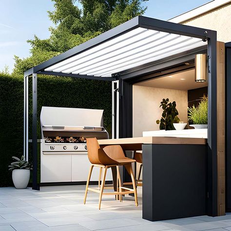 Types Of Weather, Permanent Gazebo, Louvered Pergola, Retractable Pergola, Column Design, Retractable Awning, Pergola With Roof, Patio Awning, Terrace Design