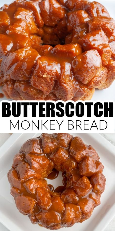 Butterscotch pudding monkey bread is a must make! This monkey bread with butterscotch pudding is perfect for a holiday morning. A sweet, pull-apart bread that easy to make and so delicious! This recipe is sure to become a family favorite. Butterscotch Pudding Monkey Bread Recipe, Recipes That Use Butterscotch Pudding, Monkey Bread With Pudding Recipe, Butterscotch Pudding Monkey Bread, Cinnamon Rolls With Butterscotch Pudding, Monkey Bread Recipe With Cinnamon Rolls, Monkey Bread Pudding, Monkey Bread With Vanilla Pudding, Butterscotch Pudding Bread