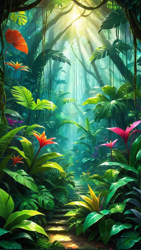 Outdoor Wall Paint, Jungle Pictures, Rainforest Plants, Enchanting Forest, Canvas Painting Designs, Fantasy Places, Movie Poster Art, Mandala Drawing, Environment Concept Art