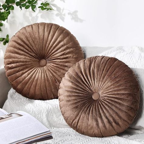 Amazon.com: Namalu Round Throw Pillow 13.8 Inch Decorative Round Velvet Floor Pillows Small Pumpkin Throw Pillow Cushion for Living Room Sofa Bed (Coffee,2 Pcs) : Home & Kitchen Living Room Sofa Bed, Bay Window Cushion, Round Throw Pillow, Window Cushion, Round Floor Pillow, Round Throw Pillows, Vacuum Packaging, Small Pumpkins, Garden Pillows