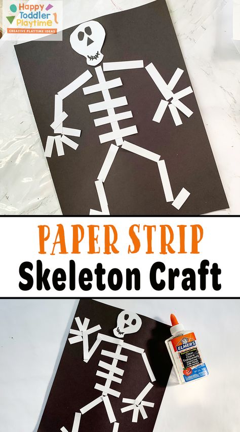 Halloween Skeleton Craft Preschool, Skeleton Craft Kindergarten, Prek Skeleton Activities, Skeleton Lesson Plans Preschool, Toddler Skeleton Craft, Skeleton Art For Preschoolers, Skeleton Toddler Craft, Skeleton Crafts For Toddlers, Paper Skeleton Craft