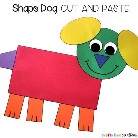 Shape Animal Crafts Shape Dog Preschool Craft, Shape Animals Craft, Nursery Crafts Preschool, D For Dog Craft, Craft With Shapes, Shapes Preschool Crafts, Dog Crafts For Kids, Shape Animals, Animal Crafts Preschool