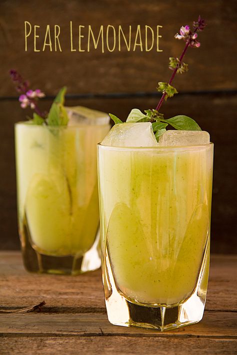 Pear Lemonade with Thai Basil: A Fall Favorite? - SippitySup Fall Lemonade, Pear Lemonade, Lemonade Beyonce, Autumn Fruit, Basil Lemonade, Homemade Lemonade Recipes, Thanksgiving Drinks, Drink Recipes Nonalcoholic, Seasonal Produce