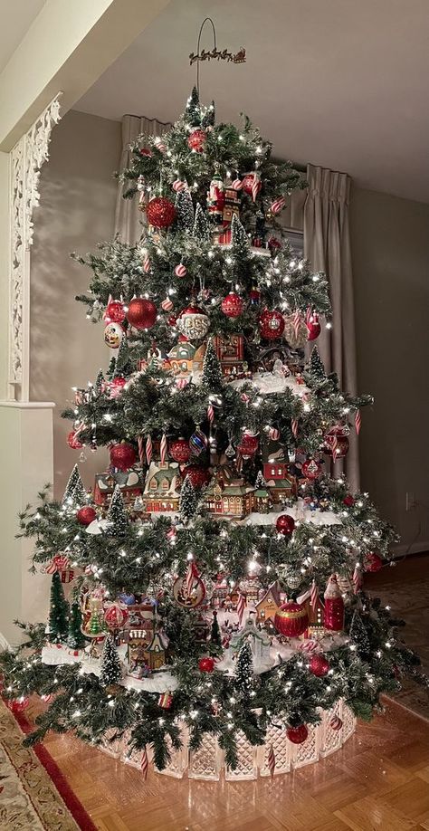 70+ Best DIY Christmas Decor Ideas to Make it a December to remember - Hike n Dip Christmas Tree House Display, Christmas Tree With Shelves, Christmas Village Display Tree, Diy Christmas Centerpiece, Christmas Centerpiece Ideas, Christmas Tree Village Display, Diy Christmas Village Displays, Diy Natal, Christmas Tree Village