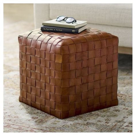 Brown leather ottoman