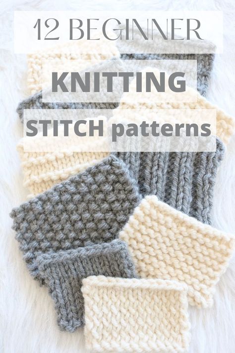 beginner knit stitch patterns Knit One Purl Two, How To Do The Knit Stitch, Learning How To Knit For Beginners, Knit 1 Purl 1 Pattern, Knitting Cheat Sheet, Types Of Stitches Knitting, Different Kinds Of Knitting Stitches, How To Knit A Top For Beginners, Basic Knit Scarf