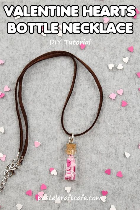 Diy Valentine Jewelry Ideas, Valentine Jewelry Diy, Cheap Valentines Gifts, Bottle Necklace Diy, February Hearts, Valentine Necklace, Diy Necklaces Tutorial, Valentine Hearts, Bottle Charms