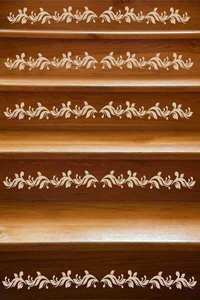 Revamp Staircase Design with Easy Stencil Decoration Patterns and Painting Ideas Revamp Staircase, Stair Decorations, Stairs Painting, Stenciled Stairs, Painted Stair Risers, Stair Riser Vinyl, Floor Stencils, Movie Credits, Stair Ideas