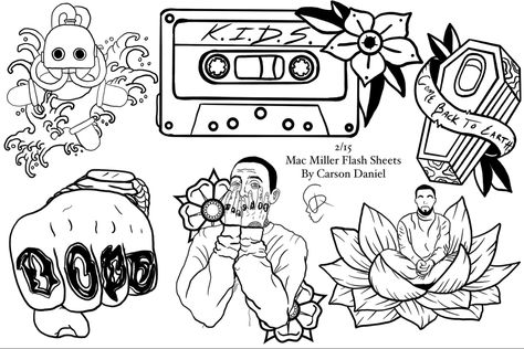 Mac Miller Tattoo Design, Mac Miller Flash Tattoo, Mac Miller Flash Sheet, Music Flash Tattoo, Mac Miller Coloring Page, Self Care Tattoo Ideas Mac Miller, Mac Miller Tattoo Traditional, Come Back To Earth Tattoo Mac Miller, Mac Miller Drawings Outline