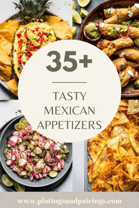 Mexican food is known for its bold flavors and vibrant colors, and its appetizers are no exception. From classic dishes like guacamole and chips to more unique creations like queso fundido and taquitos, there's something for everyone on this list of 35+ Mexican appetizers. Good Mexican Appetizers, Vegan Mexican Appetizers For Party, Mexican Apps Appetizers Parties, Appetizers For Mexican Dinner, Mexican Tapas Recipes, Mexican Themed Appetizers Parties, Mexican Tapas Party Appetizers, Fiesta Appetizers Parties Food, Appetizers For Mexican Food