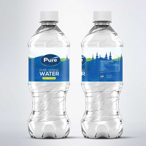 Pure spring water - modern water label design | Product packaging contest | 99designs Mineral Water Bottle Design, Bottled Water Logo, Water Bottle Design Ideas, Water Label Design, Colorful Office Design, Mineral Water Brands, Plastic Bottle Design, Water Bottle Label Design, Custom Product Packaging