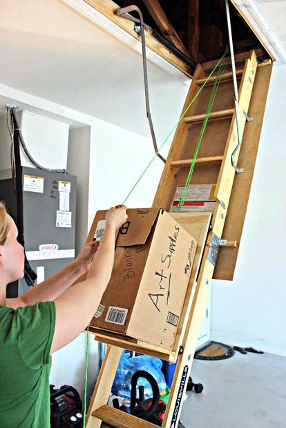 Attic Storage Pulley System Attic Lift, Attic Organization, Garage Attic, Attic Ladder, Attic Playroom, Attic Insulation, Attic Design, Attic Stairs, Attic Renovation