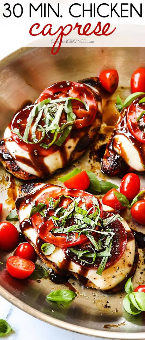 Chicken Caprese Caleb Martin, Dinner Skillet, Chicken Caprese Recipe, Cravings Recipes, Chicken Caprese, Minute Chicken, Caprese Recipes, 2023 Recipes, Carlsbad Cravings